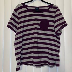 Grey & Purple Striped T-Shirt w/ Pocket